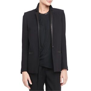 Helmut Lang Noa Leather Trim Blazer Jacket Size 6 Solid Black